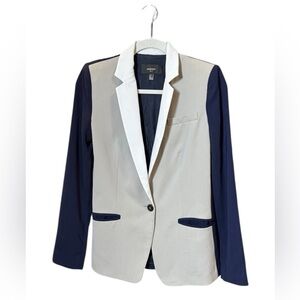 Mango Suit Colorblock Blazer Beige Navy White Size 4